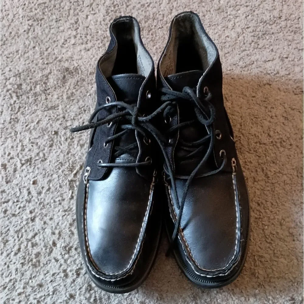 Polo Ralph Lauren Mens 8.5 D Brawley Mid Top Boat Shoes Black Canvas Leather